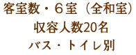客室数　６室（全和室）　収容人数20名　バス・トイレ別